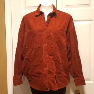 Levi's Women's Casual Button Down Rust Red Corduroy Long Sleeve Shirt - Small